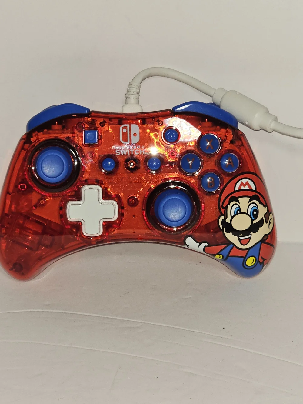 Nintendo Red Transparent Wired Controller with Blue Buttons - Super Mario
